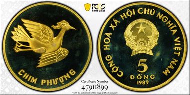 1989 5 Dong Phoenix Brass PR68DCAM