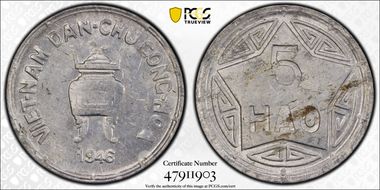 1946 5 Hao KM-2.1 Lec-2 Value incuse in star MS62