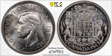 1947 50C Narrow Date Curved 7 MS64