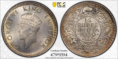 1939(C) 1/4 Rup SW-9.77 MS64