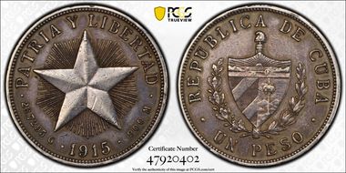 1915 Peso High Relief KM-15.1 Ag XF45