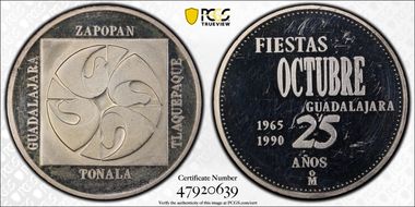 1990-Mo Medal Guadalajara October Parties 25th Anniversary Ag SP62