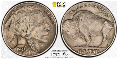 1937-D 5C 3 Legs XF40