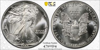 1988 $1 Silver Eagle MS70