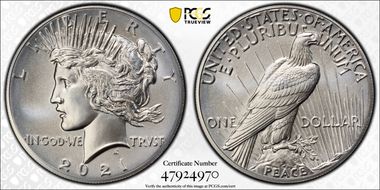 2021 $1 Peace Dollar 100th Anniversary MS69