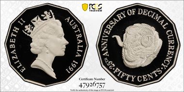 1991 50C Decimal Currency Ag PR69DCAM