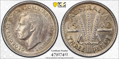 1943-D 3D KM-37  Ag AU55