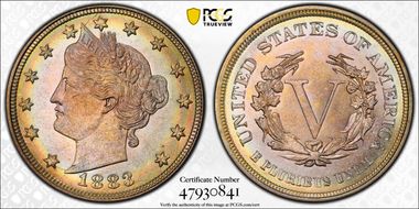 1883 5C No CENTS MS62