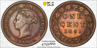 1891 1C Small Date, Large Leaves N1BN
