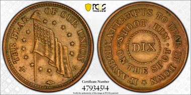 (1861-65) CWT F-214/416a, Flag of Our Union AU58BN