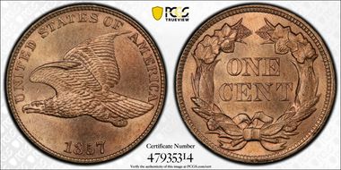 1857 1C Flying Eagle MS65+