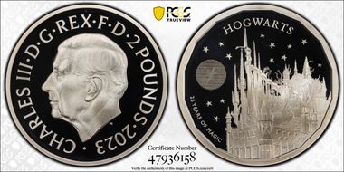 2023 £2 Hogwarts 25th Ann. Harry Potter PR69DCAM