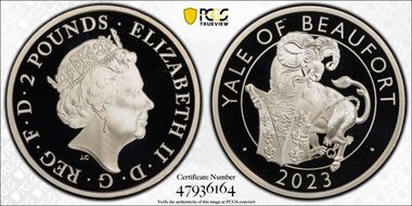 2023 £2 Yale of Beaufort 1oz Ag The Tudor Beasts PR69DCAM