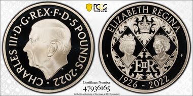 2022 £5 Elizabeth II Memorial .925 Ag Young and Mature Busts PR69DCAM