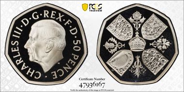 2022 50p Elizabeth II Memorial .925 Ag 1953 Coronation Crown Rev PR69DCAM