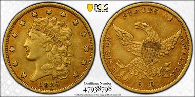 1836 $5 HM-8 XF45