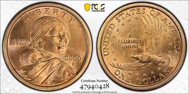 2000-P SAC$1 "Wounded Eagle" FS-901 AU58