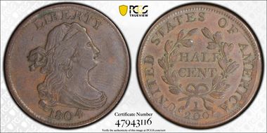 1804 1/2C C-6, Spiked Chin XF40BN