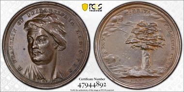 1777 AE Medal Betts-547, Benjamin Franklin AU55BN