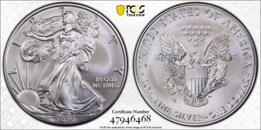 2020-W $1 Burnished Silver Eagle SP70