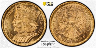 1925(w) 10 Zl KM-32  Au MS65