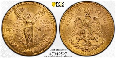 1923 50 Peso KM-481  Au MS64