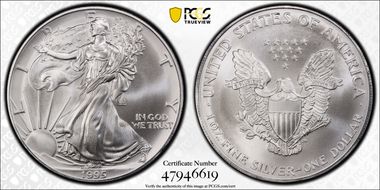 1995 $1 Silver Eagle MS70
