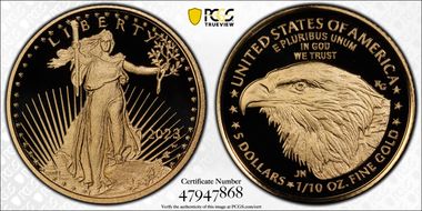 2023-W $5 Gold Eagle First Strike PR70DCAM