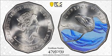 2023 50C Humpback Whale Colorized Antarctic Territory MS69