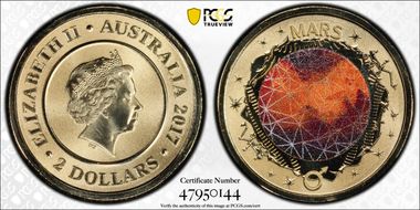 2017 $2 Planetary Coins Mars Colorized MS70