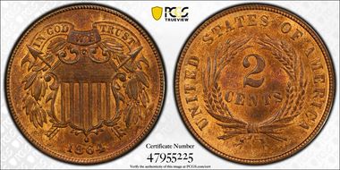 1864 2C Large Motto MS64RB