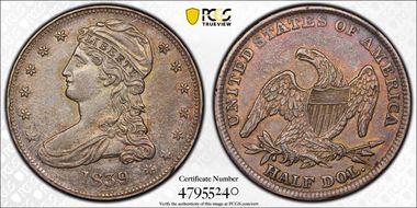 1839 50C Capped Bust XF45