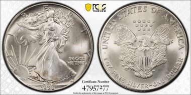 1986 $1 Silver Eagle MS67