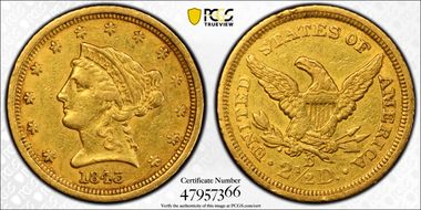 1843-D $2.50 Small D XF40