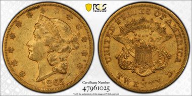 1865-S $20 AU50