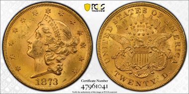 1873 $20 Open 3 MS63+