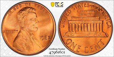 1982 1C Zinc Large Date MS69RD