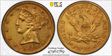 1890 $5 AU55