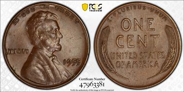 1955 1C Doubled Die Obverse AU55BN