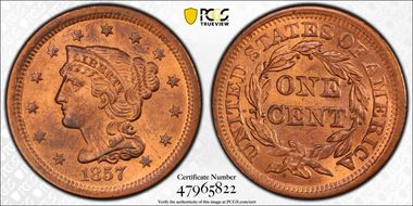 1857 1C N-4 Small Date MS65RB