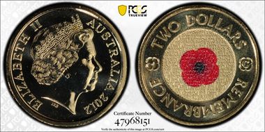 2012-C $2 Remembrance Day Colorized MS69