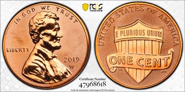2019-W 1C Shield - Reverse Proof PR68RD