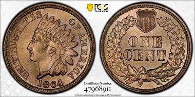 1864 1C Copper-Nickel MS66