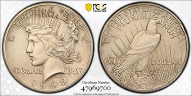 1922 $1 Matte Finish, High Relief PR63
