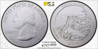 2014-P 25C Shenandoah NP 5 oz Silver SP70
