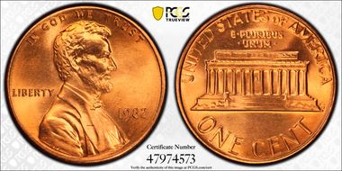 1982 1C Zinc, Small Date MS69RD