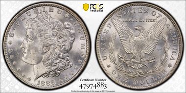 1886 $1 VAM 1A, Line in 6 MS63