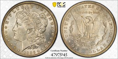1886-O $1 VAM 1A, Clashed E AU58