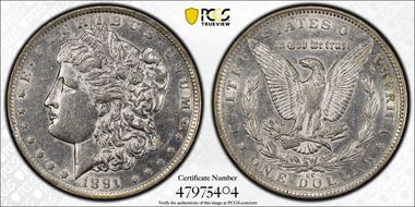 1891-CC $1 VAM 3, Spitting Eagle AU50