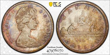 1965 S$1 Type 1 Sm Beads, Pt 5 MS65